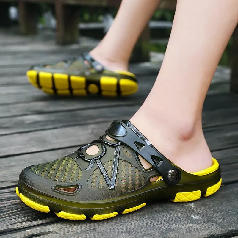 Sandalen und Hausschuhe Baotou Hollow Jelly Schuhe Rutschfeste Atmungsaktive Große Größe Herren Strand