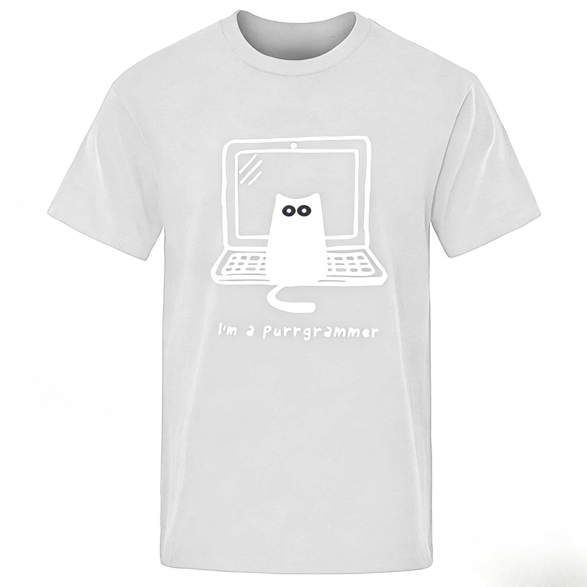 Mens Tshirt High Quality 100 Cotton Funny Cat Programmer Printed Tshirt Casual Loose Cool Mens Short Sleeve Tshirt Male S