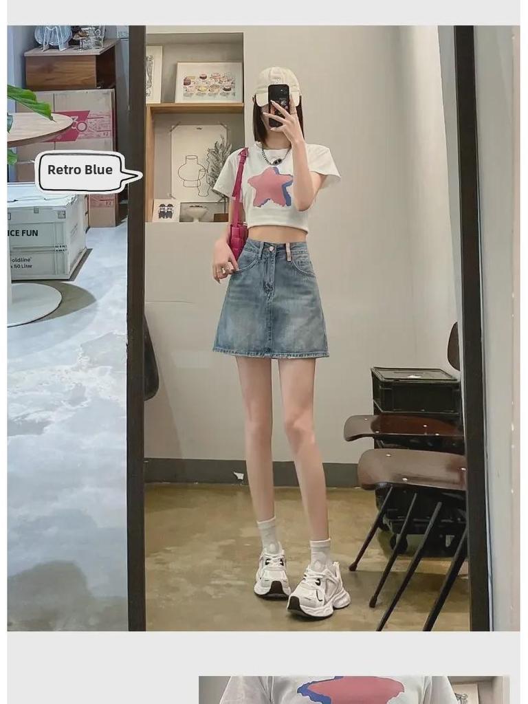2024 New Summer Women's Tall High-Waisted Denim A-Line Mini Skirt - Slimming, Hip-Hugging, and Lightweight
