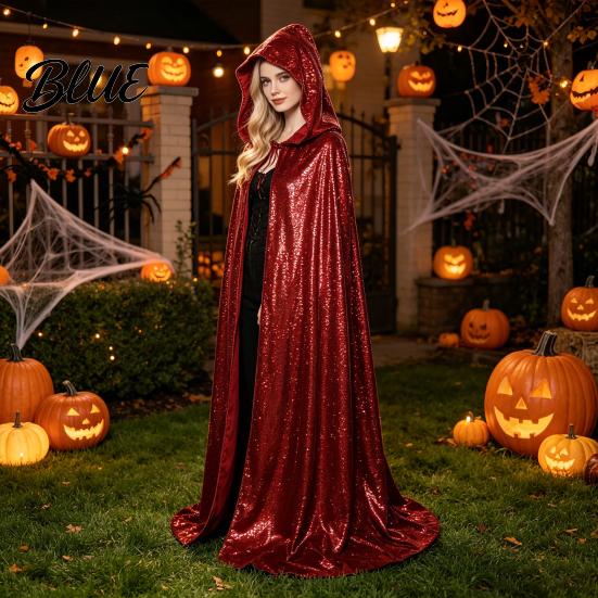 Multi-color Costume Cape Shiny Hooded Cape Iridescent Full Length Cloak Sparkly Unisex Elegant Flowing Cloak for Halloween Masquerade Party