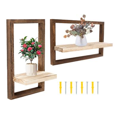 2 Pcs Wooden Display Shelf Floating Shelves Wall Mounted Square Framed Hanging Shelf Living Room Book Shelves