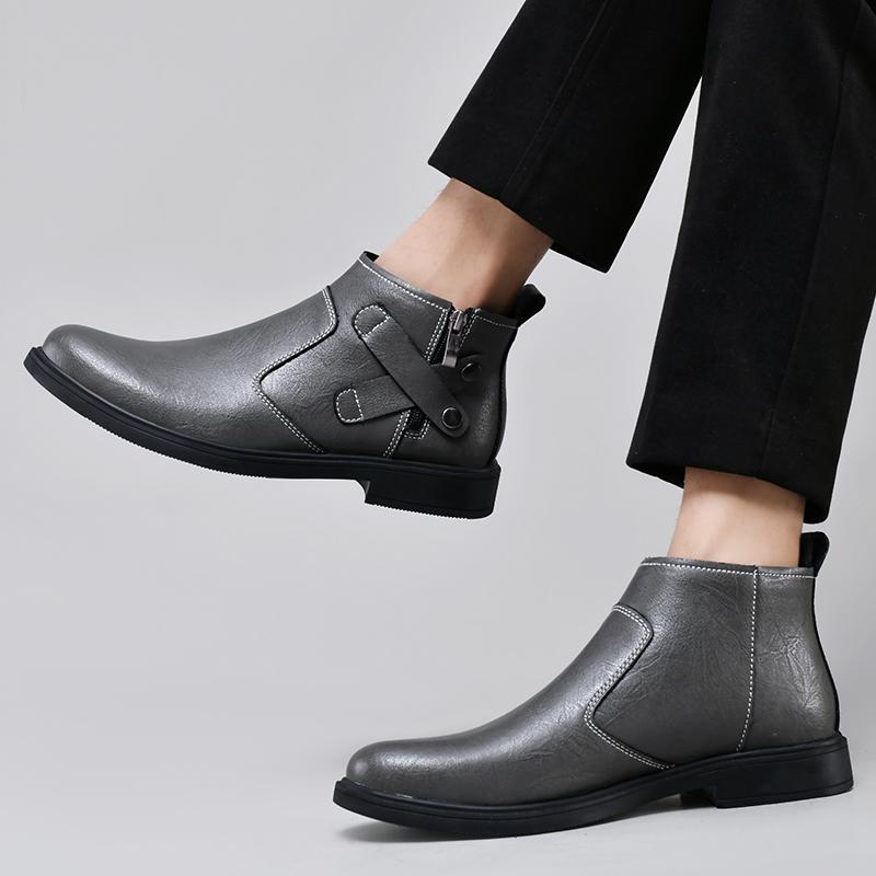 Fashion 2025 British Style Men's Boots New Fashion Side Zipper Male Chelsea Boots High Quality Leather Ankle Boots Business Dress Shoes
