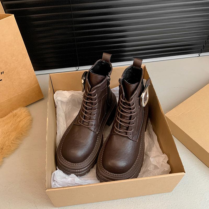 Fashion New Women's Ankle Boots New Designer Lace-up autumn winter 2024 High Quality Outdoors Solid Color Ladies Boots Botines De Mujer