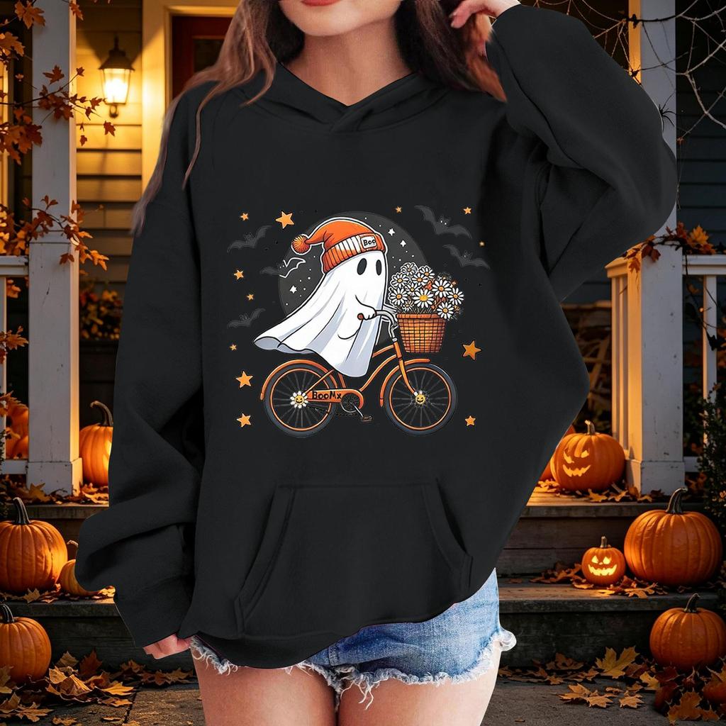 Kids Halloween Printed Hoodie, Loose Fit Casual Pullover for Boys Girls