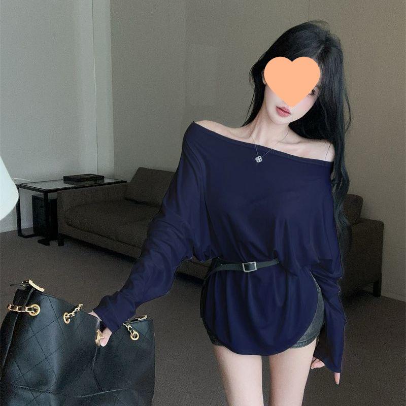 Korean Style One-Shoulder Long-Sleeve Women's T-Shirt, Slimming and Flattering Autumn Base Layer with Belt, Beautiful New Arrival