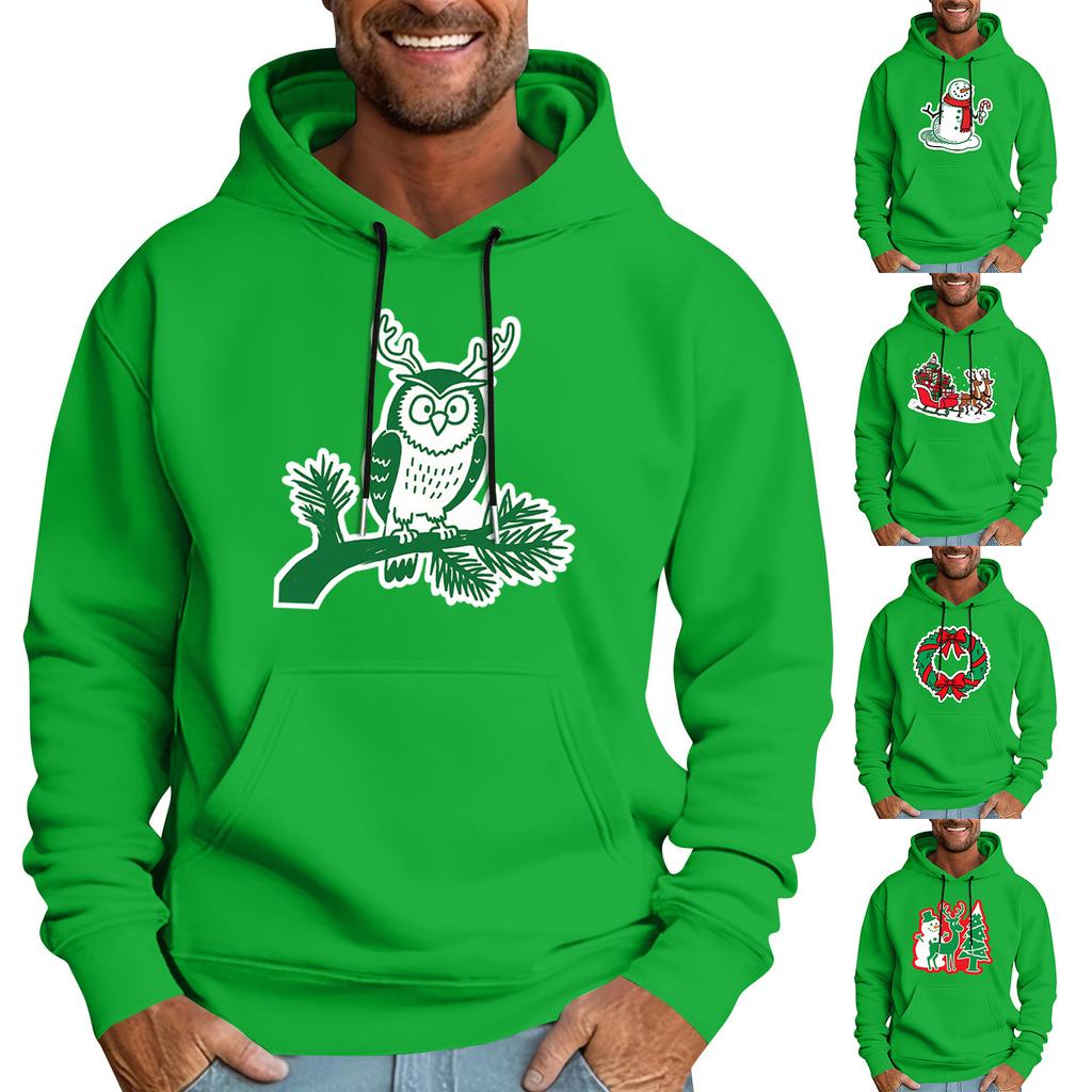 Men's Casual Sports Hooded Pocket Christmas Print Long Sleeve Sweatshirt