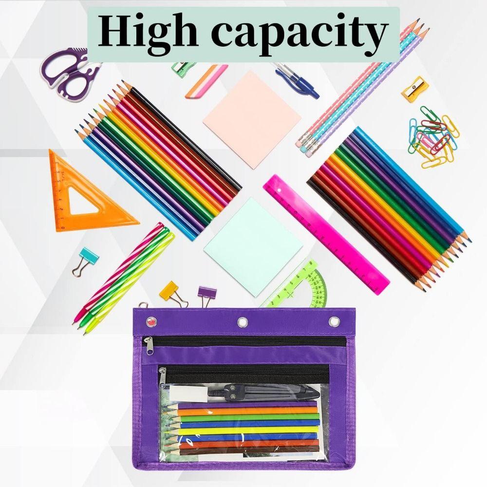 Expandable Pen Holder Binder Pouch Double Layer Pencil Case Colorful Storage Bag  Office