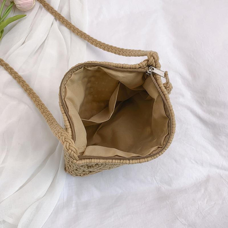 Trendy Single-shoulder Bag Summer Hollowed-out Woven Phone Bag Tassel Crossbody Bag