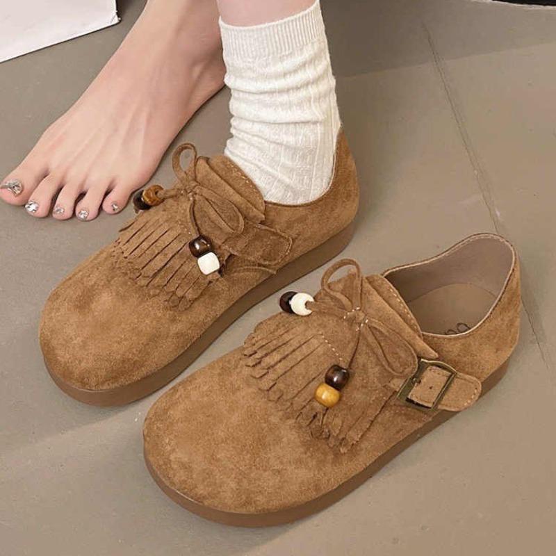 Retro Tassel Women's Fashion and Comfort Casual Beaded Bag Head Single Shoes Women's Autumn New Women's Shoes