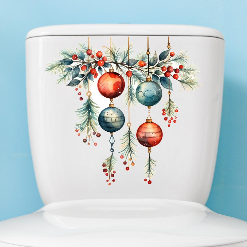 Christmas Cartoon Toilet Sticker Self Adhesive Removable Bathroom Home Decor