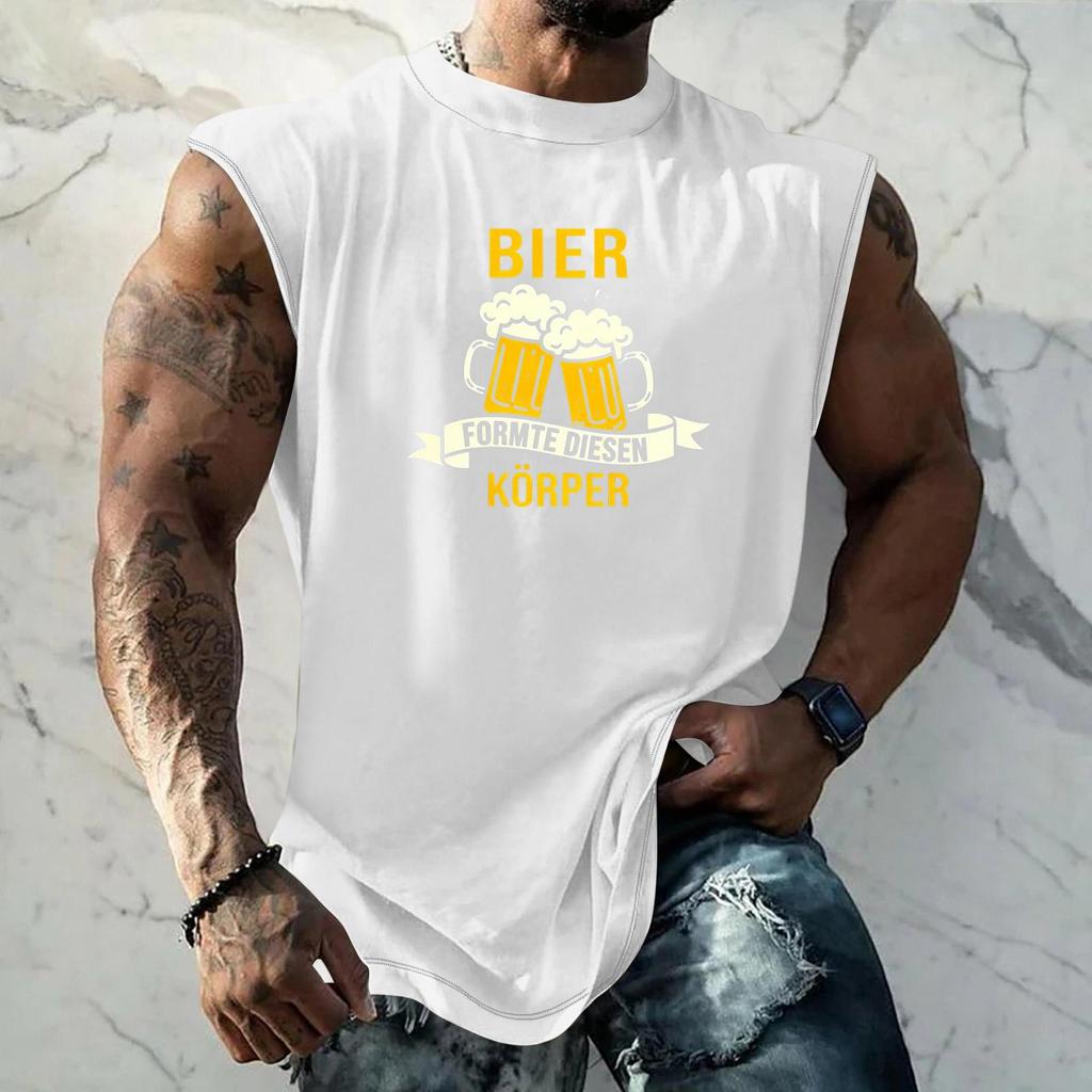 Men Sleeveless Tank Top Loose Fit Casual Streetwear Beer Festival Graphic Printed Muscle Shirt Summer Vacation Workout Gym Vest