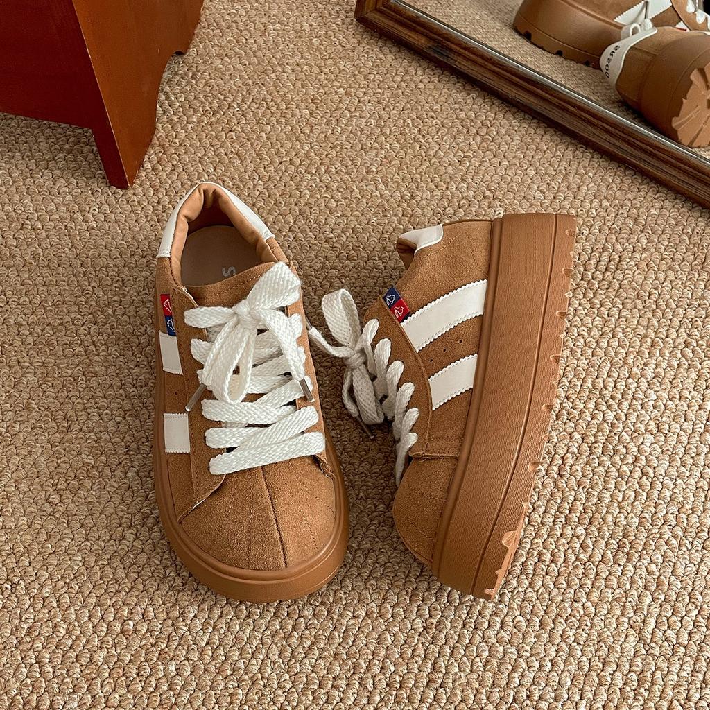 Queen Fan retro brown versatile platform German training shoes women's 2025 new autumn skirt heightening board shoes