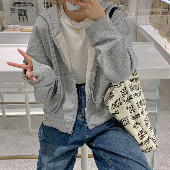 College style hooded long-sleeved sweater jacket women's autumn 2026 new zipper loose student versatile cardigan top