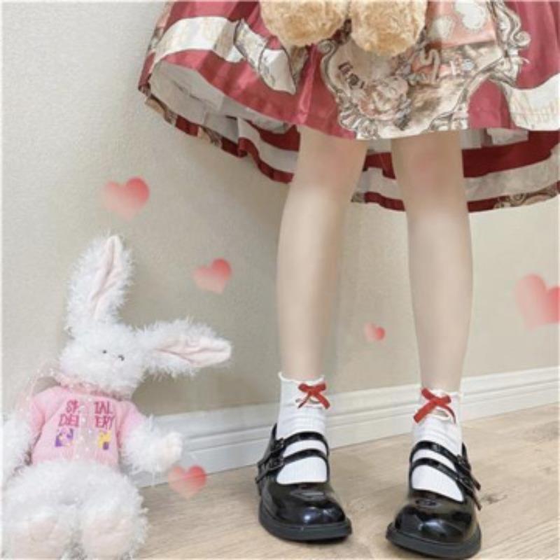 

Female Spring and Autumn New Lovely Pure Color Hollow Wooden Ear Side Bow In Tube Socks 1 pair
