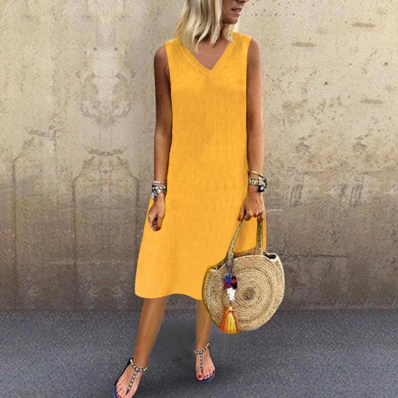 Summer European and American popular V-neck sleeveless vest dress women's clothing