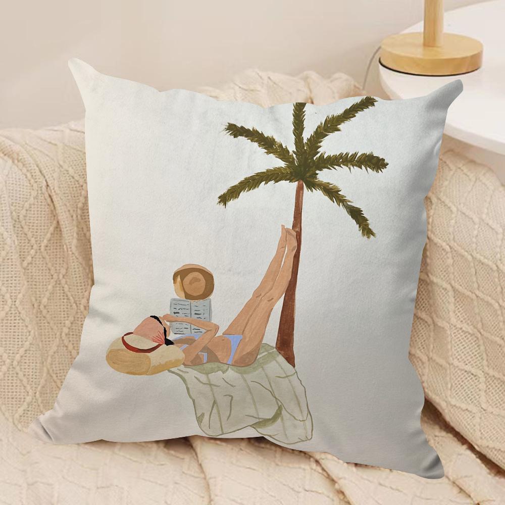 Summer Surfing Ins Art Cushion Cover Silky Short Plush Invisible Zipper Dustproof Sofa Pillow Case For Home Decor