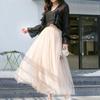 Spring-Summer Korean A-Line Pleated Mesh Skirt - High Waist, Slimming Tulle Mid-Length Skirt