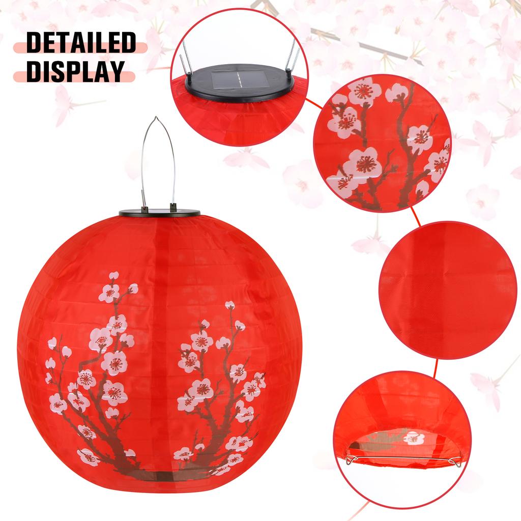 LED Solar Lantern 30cm Plum Blossom Decorative Lantern IP65 Waterproof Chinese Traditional Hanging Lanterns for Garden Porch
