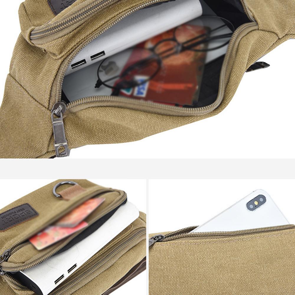 Thick canvas waist bag, outdoor leisure sports crossbody chest bag, men's portable change phone bag, multifunctional-A-DH