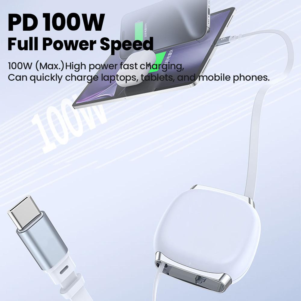 100W Retractable Type C To Type C Cable PD Fast Charging Phone Cable For Iphone 15 16 Samsung Notebook USB C Data Cable Wire