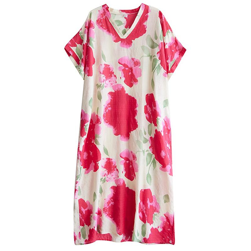 

XITAO Contrast Color V-neck Pullover Dress ZMY1087 One Size красный