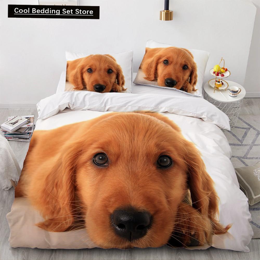 Tier Hund Bettbezug King Queen Größe Kinder Niedliches Haustier Welpe Thema Bettwäsche Set Corgi Golden Retriever 2/3-teilig Polyester Bettdeckenbezug