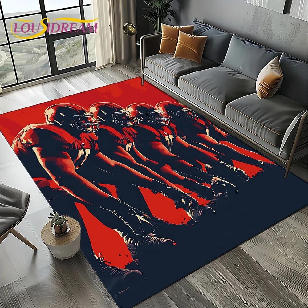 Tapis de dessin animé Terrain de rugby Rugby Football américain Tapis pour salon Chambre Décoration de maison Canapé, Tapis de sol antidérapant