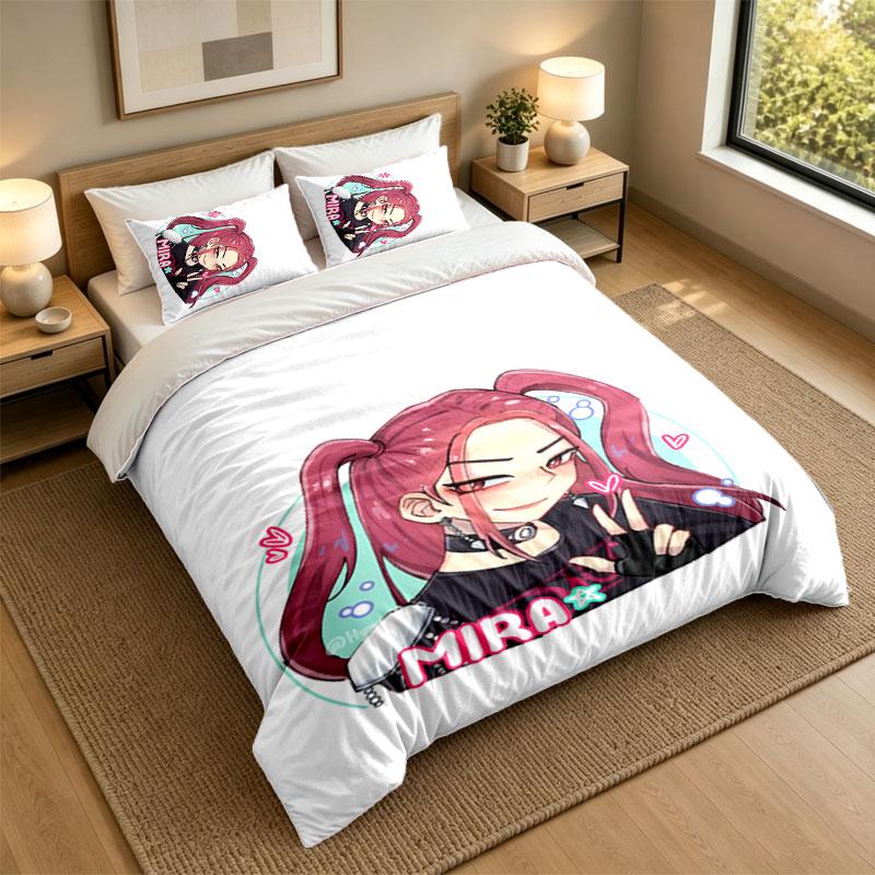 3Pcs Bedding SetKpop Demon Hunters Soft Bed Sheet and Two Pillowcases Home Bedroom Decor