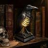 Dark Punk Room Decor Gothic Halloween Table Lamp, Spooky Raven Bat Skeleton Vintage Unique Gifts for Goth Lovers Resin LED Night Light Party, Tabletop