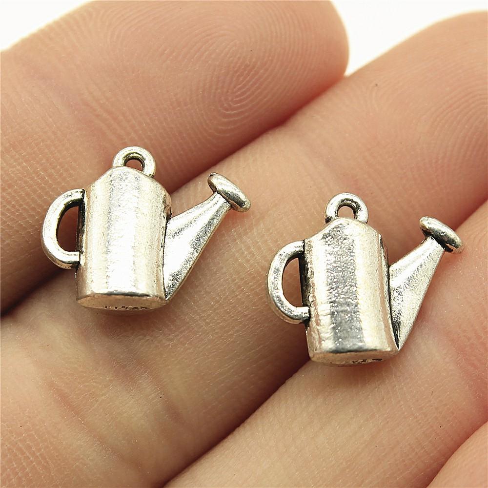 10pcs Flower Watering Can Charms Antique Silver Color Pendants DIY Crafts Making Findings Handmade Tibetan Jewelry