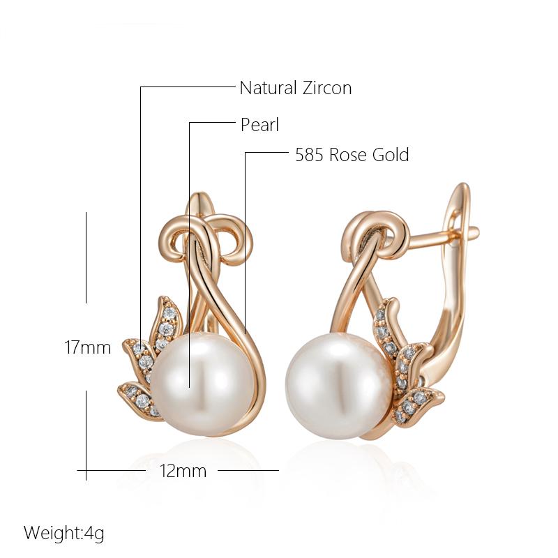 Luxury Crystal Flower Pearl Dangle Earrings For Women Trendy  Rose Gold Color With Natural Zircon Daily Fine Jewelry