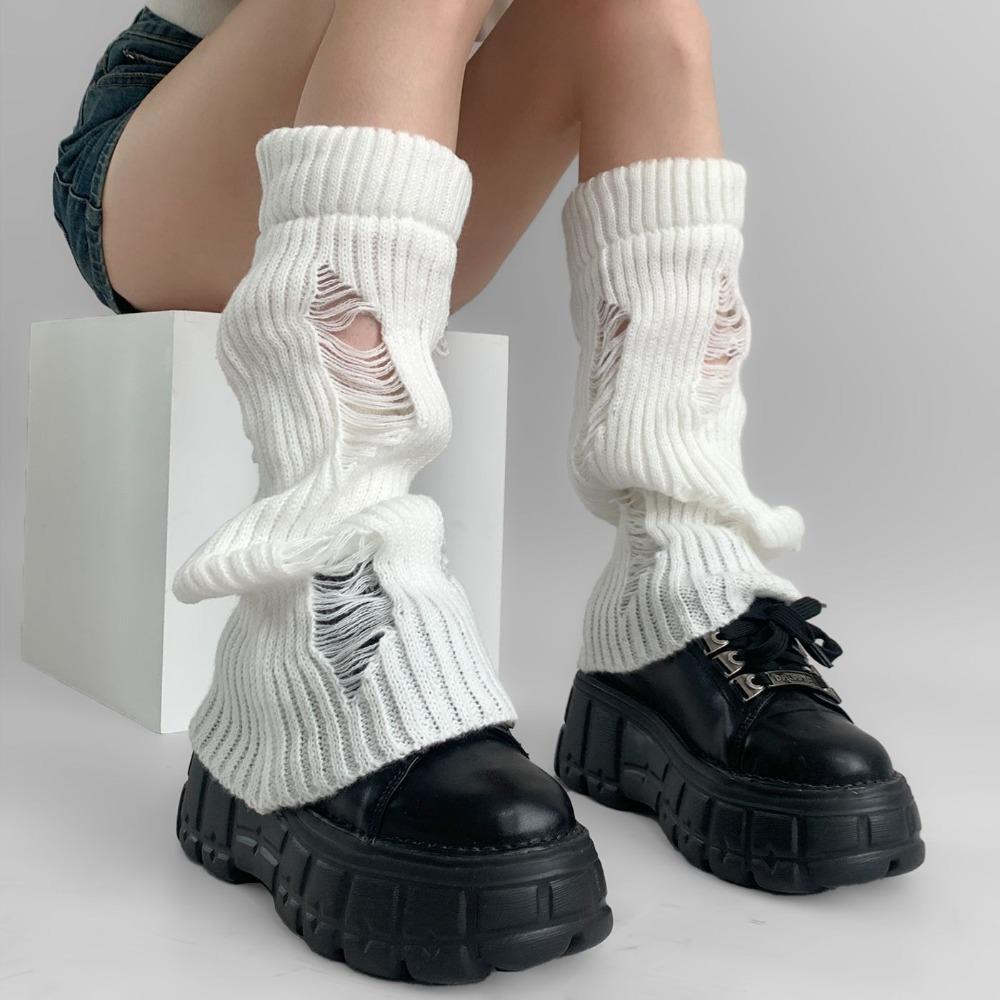 Y2K Knit Leg Warmer Sweet Cool Ripped Foot Cover Fashion Knitted Broken Hole Socks