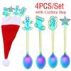 4PCS Stainless Steel Coffee Spoon Set Christmas Colorful Spoon Cartoon Handle Spoons Flatware Ice Cr