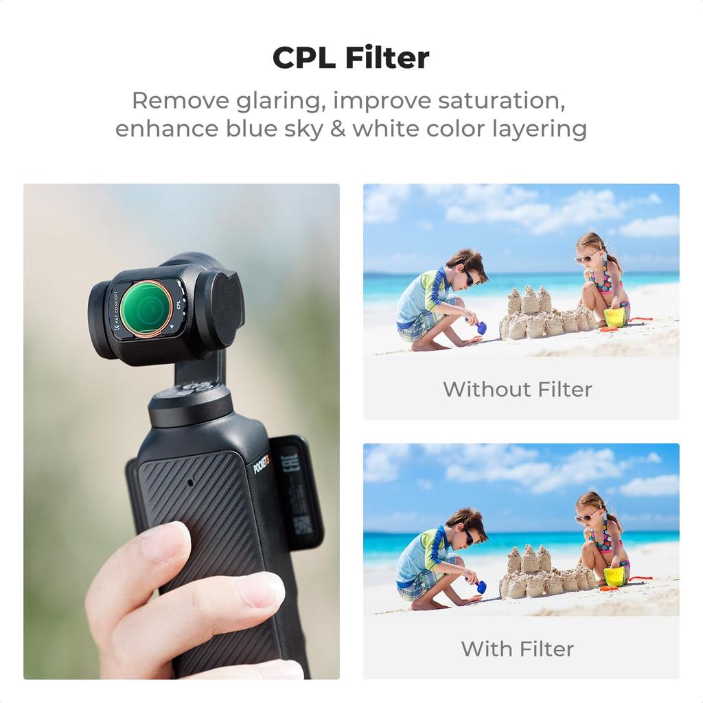 K&F Concept Magnetic Wide Angle Lens & Effect & ND & CPL Filter Set Compatible with DJI Osmo Pocket 3, 4 Pack Wide-Angle Lens CPL Black Diffusion 1/4