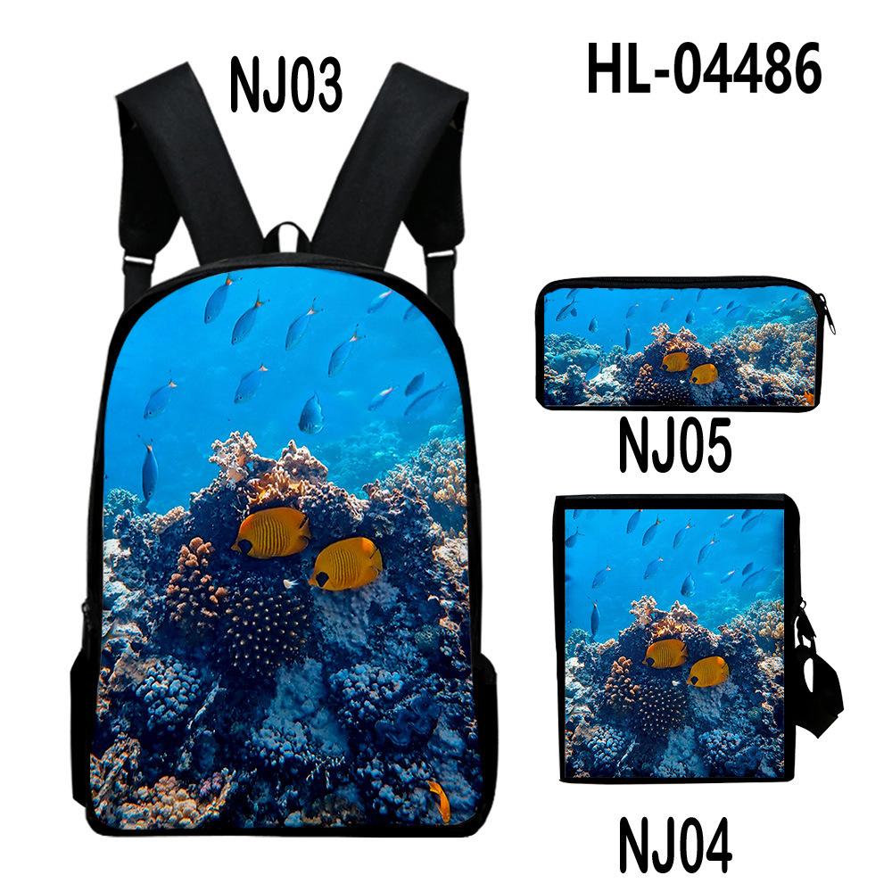 Scenari Sottomarini Classici Corallo Stampa 3D Set da 3pz Zainetti Scolastici Zaino Daypack per Laptop Borsa a Spalla Inclinata Astuccio