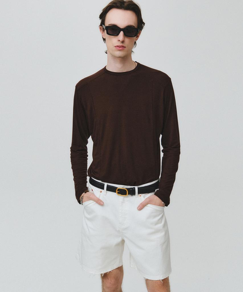 NOIRER Wool Tencel Incision T-Shirt (Brown)