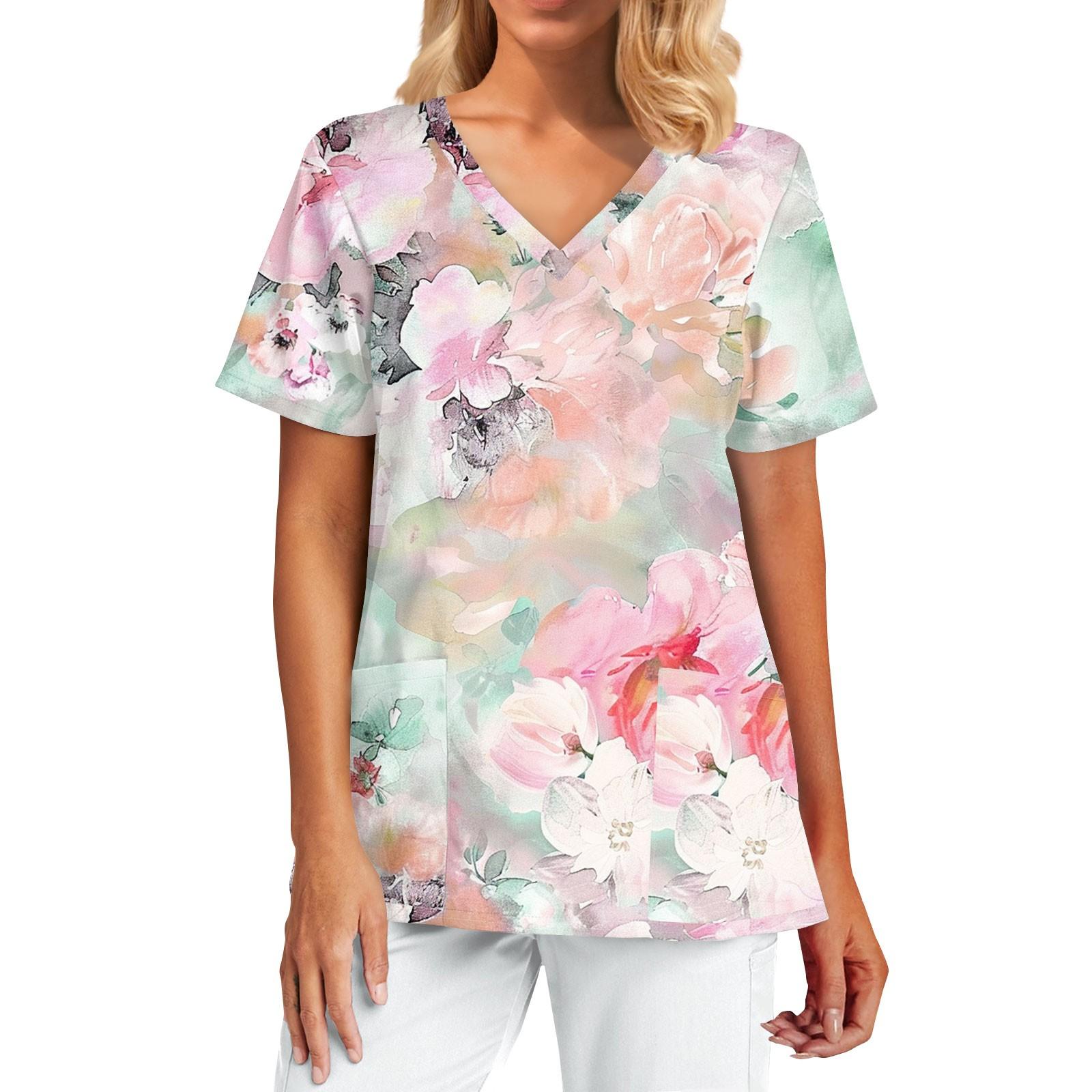 

Жіночий модний топ з принтом, коротким рукавом, V-подібним вирізом та кишенею XXXXL рожевий