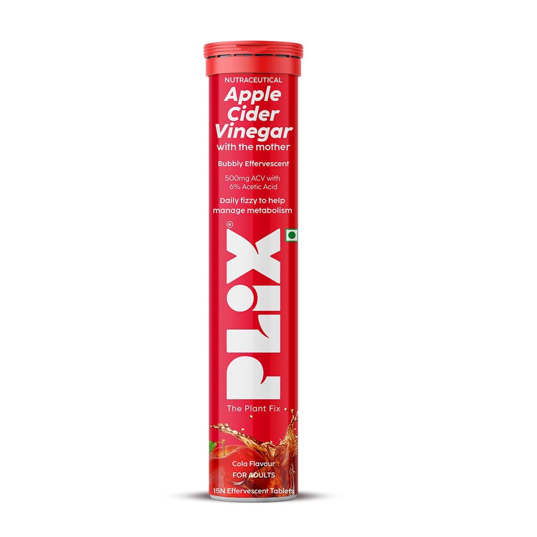 

PLIX The Plant Fix Apple Cider Vinegar Effervescent Tablets Pack of 1 Cola With Vitamins B6 B12 15 Tablets