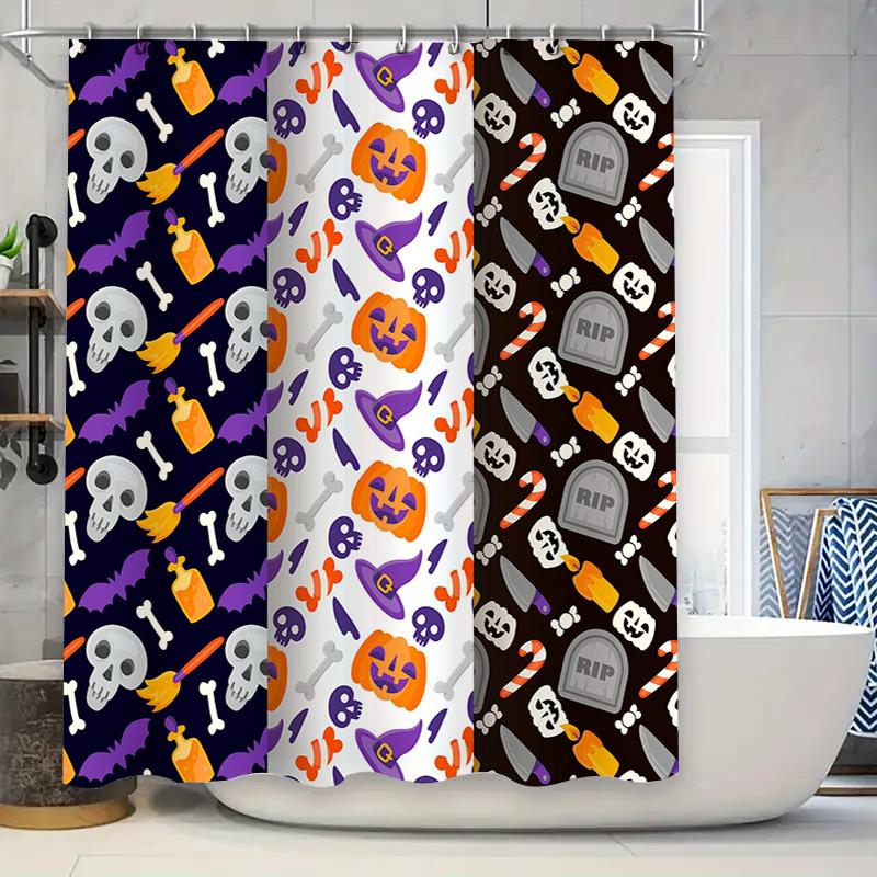 

Spooky Halloween Shower Curtains Skulls Skeleton Pattern Fabric Bath Towels 3D Printing Waterproof Home Decor W60H190(CM)-1 Pcs
