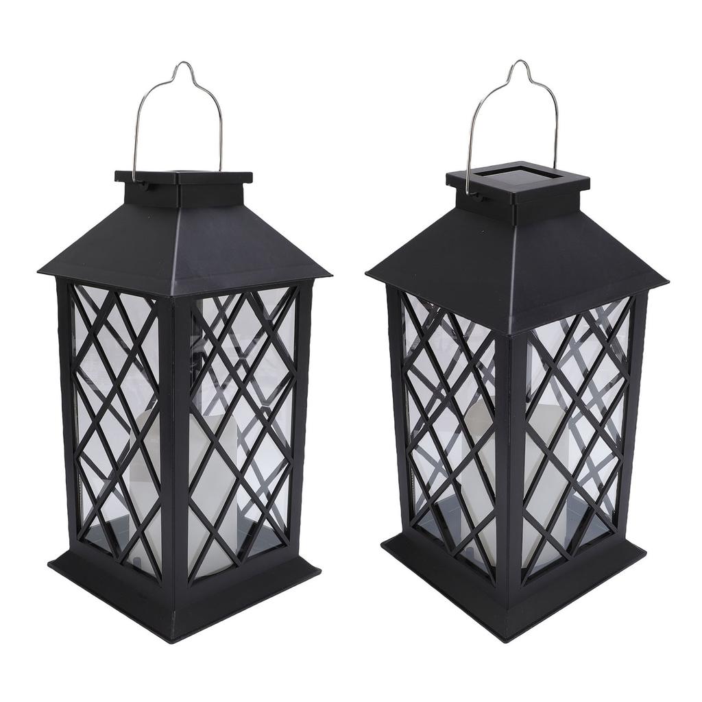Yard Lantern Black Vintage Metal Hanging Solar Lantern with PVC Lampshade for Outdoor Garden Decoration