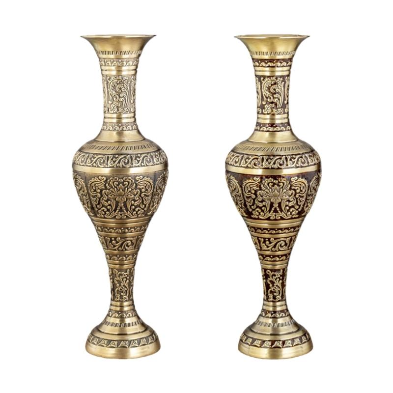 Antique Metal Vases with Embossed Geometric Pattern Dried Flower Arrangements Container for Table Centerpieces Decors