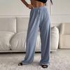 Damen Rippstrick Hose mit Kordelzug Weiter Bein Elastischer Bund Lässige Loungehose