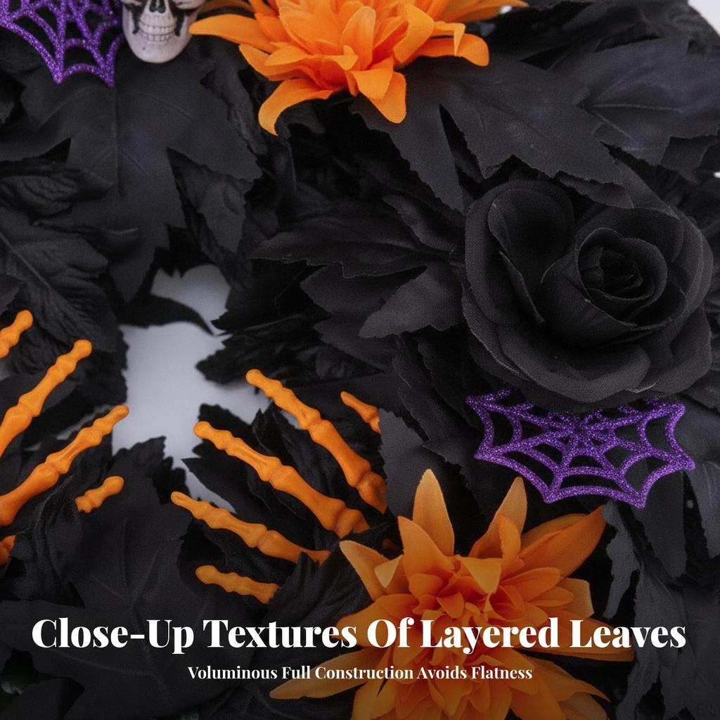 Easy To Hang Gothic Halloween Wreath | Artificial Flowers and Foliage, Lightweight Construction,