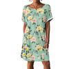 Women's Fashion Short Sleeve Dress With Pockets Floral Print Casual Beach Dress