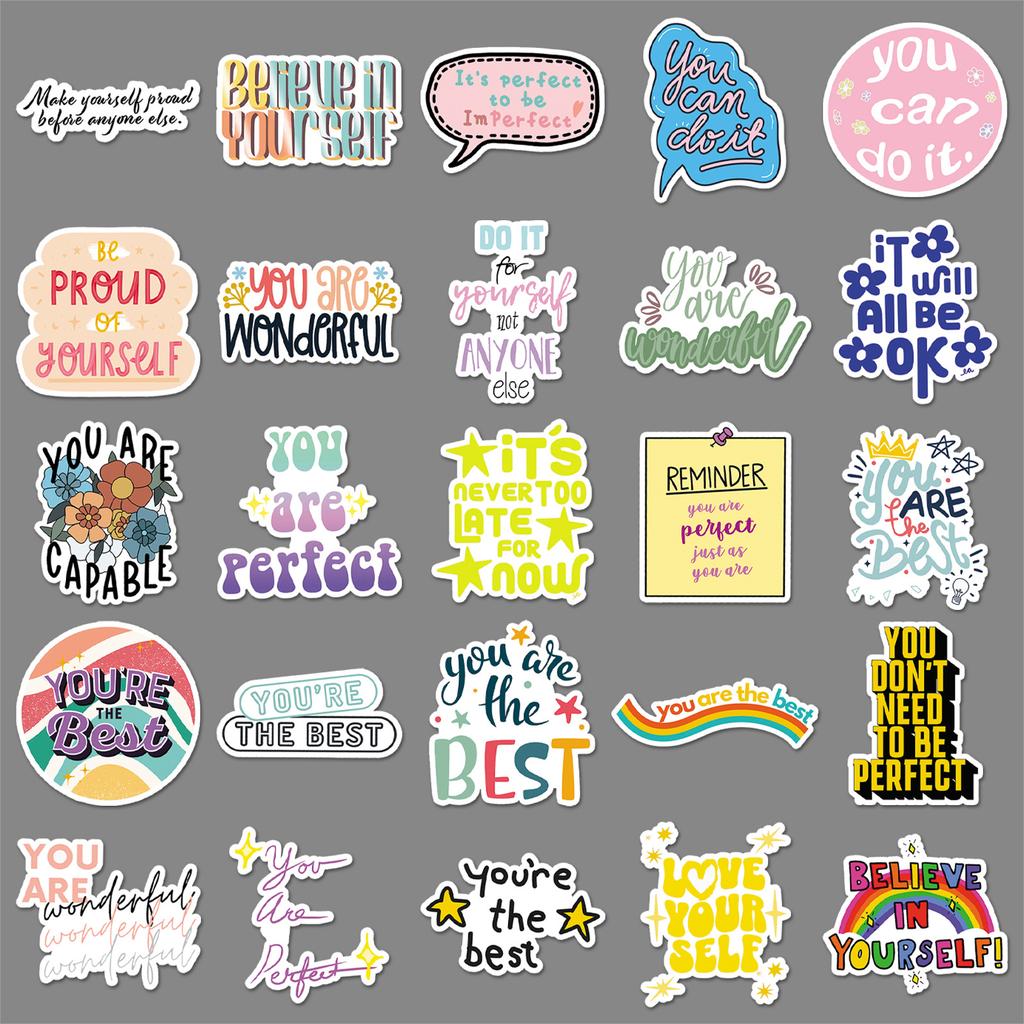 50 Stück Ermutigung für dich selbst Graffiti-Aufkleber Personalisierte englische kurze Sätze Dekorative Handyhülle Koffer Wasserbecher Aufkleber