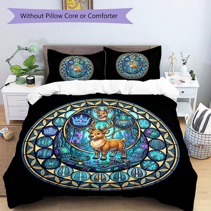 Deer Technological Glass Pattern Bedding,Quilt Set Quilt Cover Pillowcase Home Birthday Gift (1 * Duvet Cover + 2 * Pillowcase, Without Core)