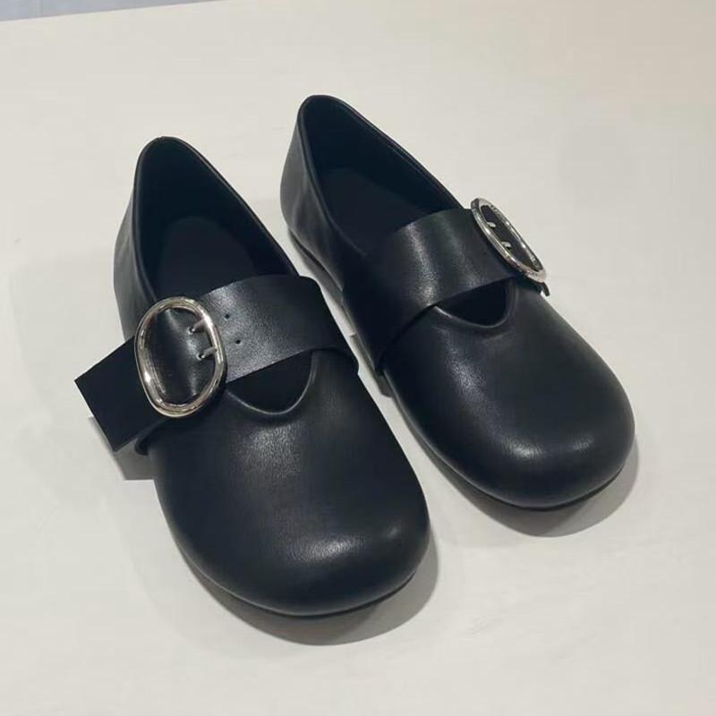 Ins style Metal Buckle Mary Janes Women Ballet Flats Comfor Soft Sole Leather Spring Autumn Lazy Dance Loafers Shoes
