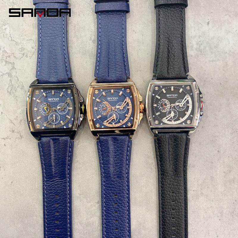 SANDA Hodinky Sanda New Quartz se čtvercovým páskem Tříočka se šesti jehličkovými módními hodinkami na nehty