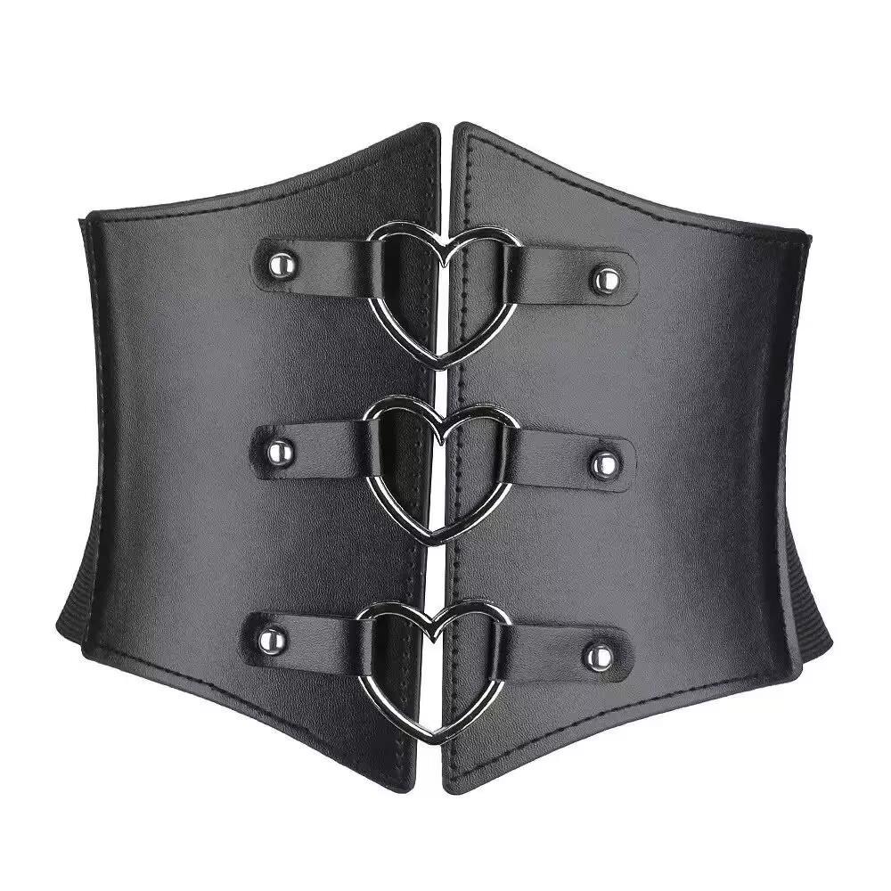 Women's Wide Corset Waistband with Tie-up Bow and Chain Embroidery