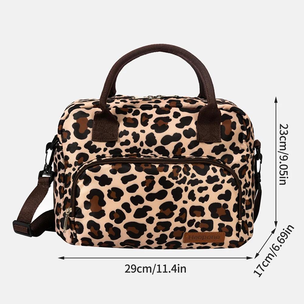 Leopardenmuster Oxford-Stoff Lebensmittel-Isolierbeutel Handheld Umhängetasche Eisbeutel für Picknick Reise Lebensmittelkonservierung Lagerung